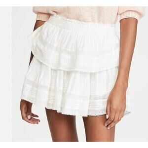 LoveshackFancy White Tiered Eyelet Mini Skirt (M)